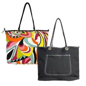 1970s Mod Multicolor Hippie Canvas Shoulder Bag - Reverses to Black Handbag 15 in.