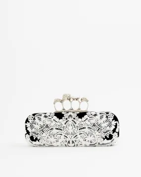Alexander McQueen White/Black Lace Skull Knuckle Clutch
