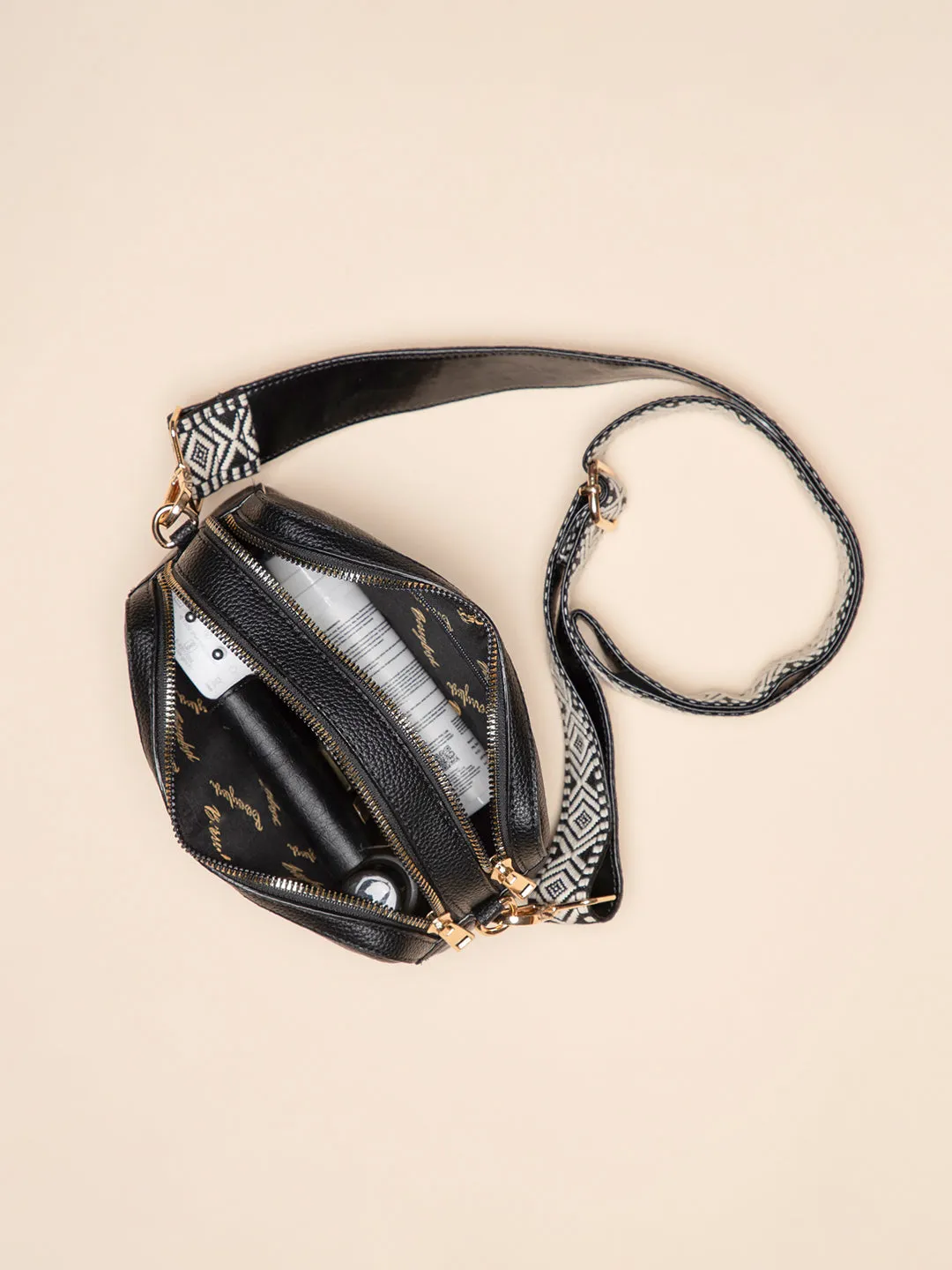 Berrylush Women Solid Black Synthetic Leather Detachable Strap Embellished Regular Sling Bag