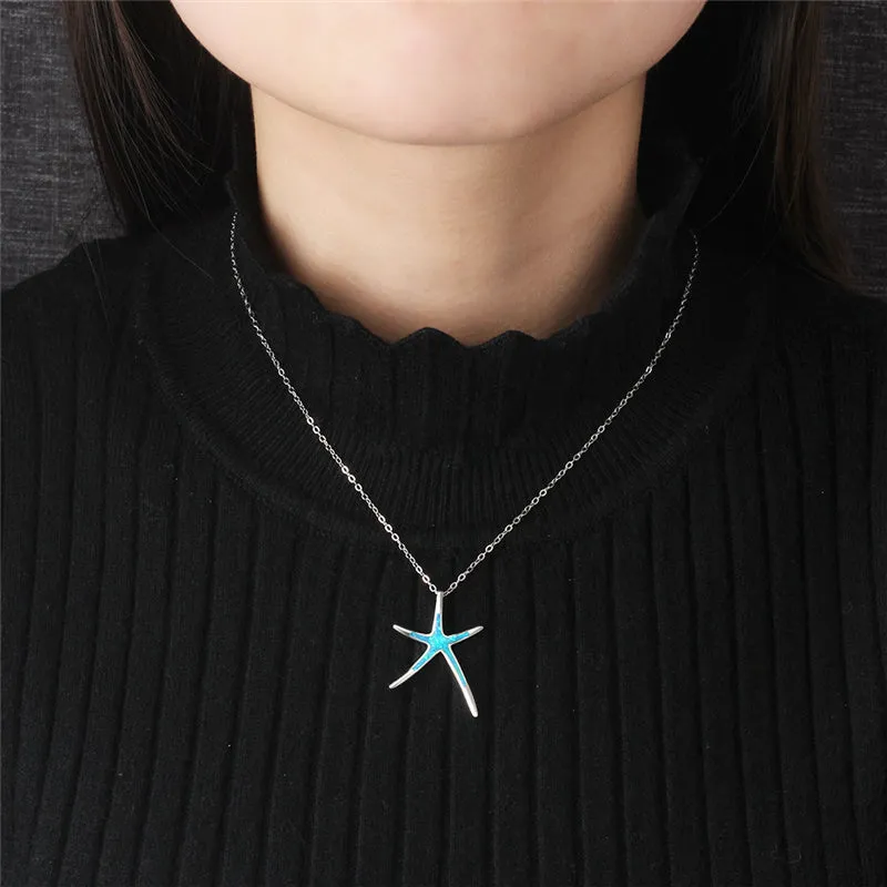 Blue starfish opal necklace