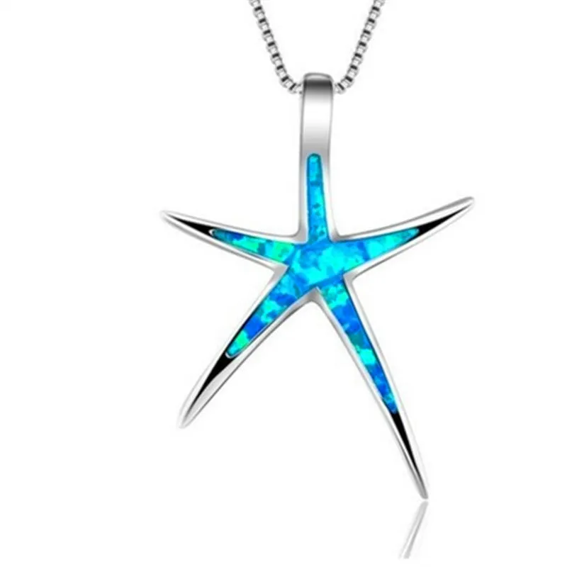 Blue starfish opal necklace