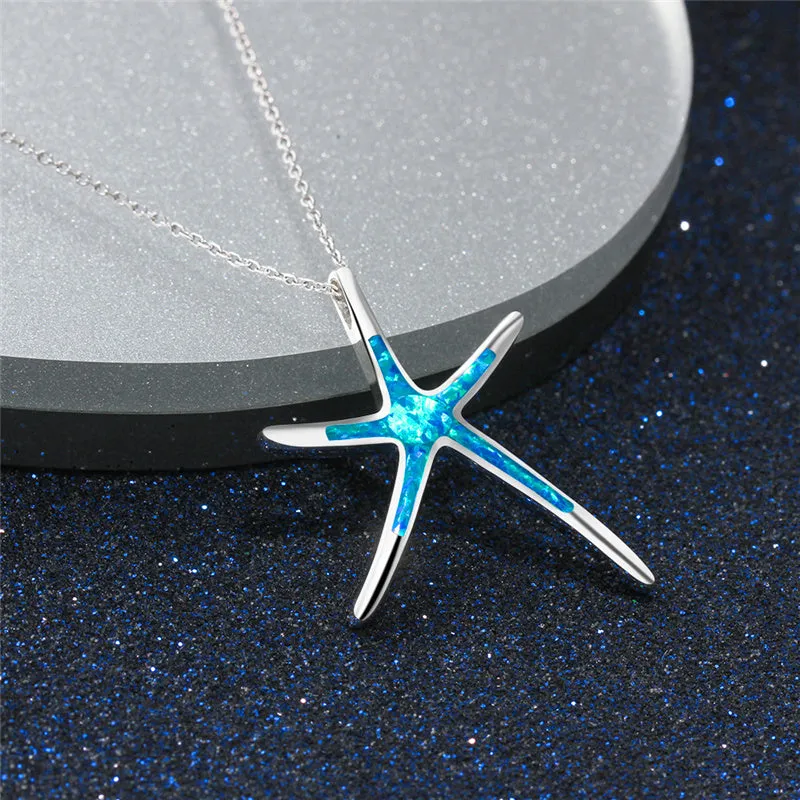 Blue starfish opal necklace