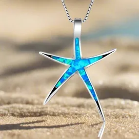 Blue starfish opal necklace