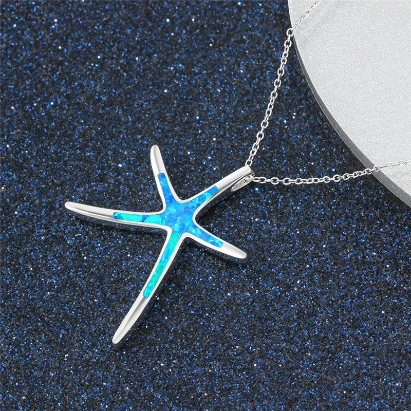 Blue starfish opal necklace
