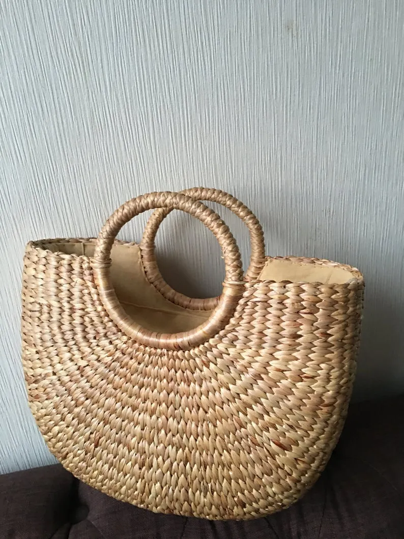 Classic Half Moon Basket Bag made from sustainable Water hyacinth