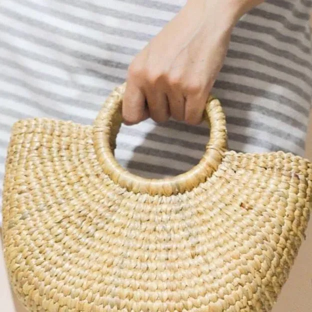 Classic Half Moon Basket Bag made from sustainable Water hyacinth