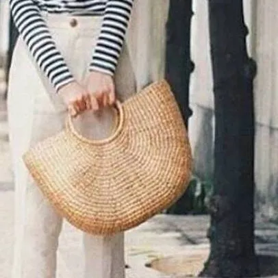 Classic Half Moon Basket Bag made from sustainable Water hyacinth