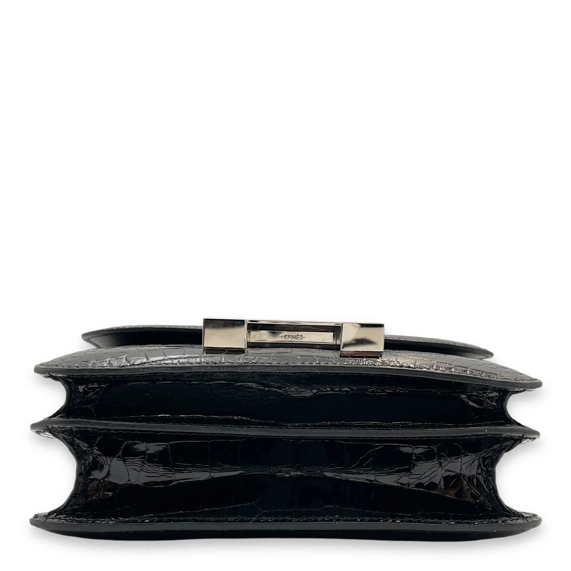 Constance 18 Black in Shiny Alligator, Oeil De Fer Palladium hardware