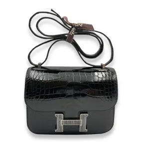 Constance 18 Black in Shiny Alligator, Oeil De Fer Palladium hardware