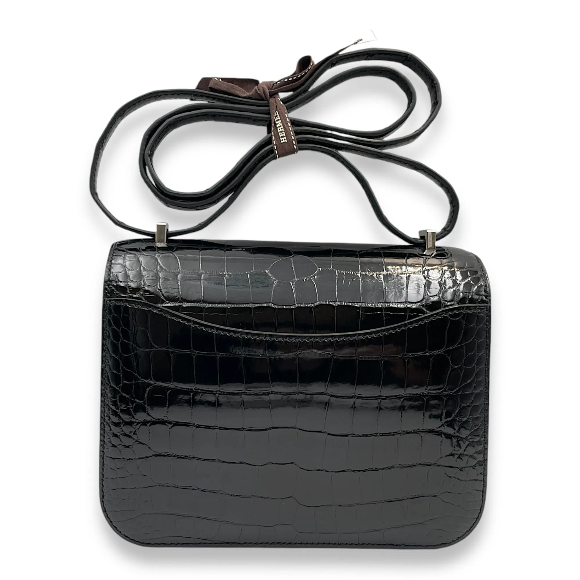 Constance 18 Black in Shiny Alligator, Oeil De Fer Palladium hardware