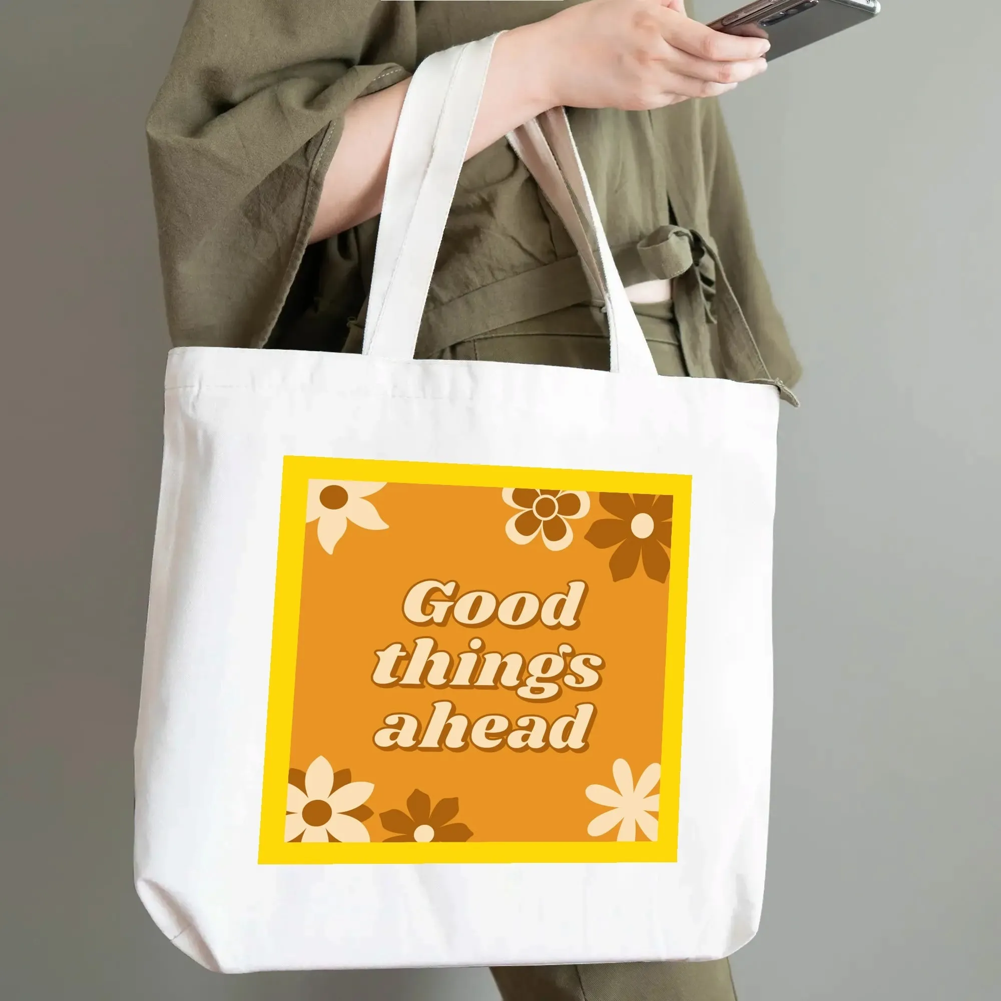 Cotton Tote, Positive Quote Tote, Encouragement Gift, Retro Bag, Vintage Style Tote