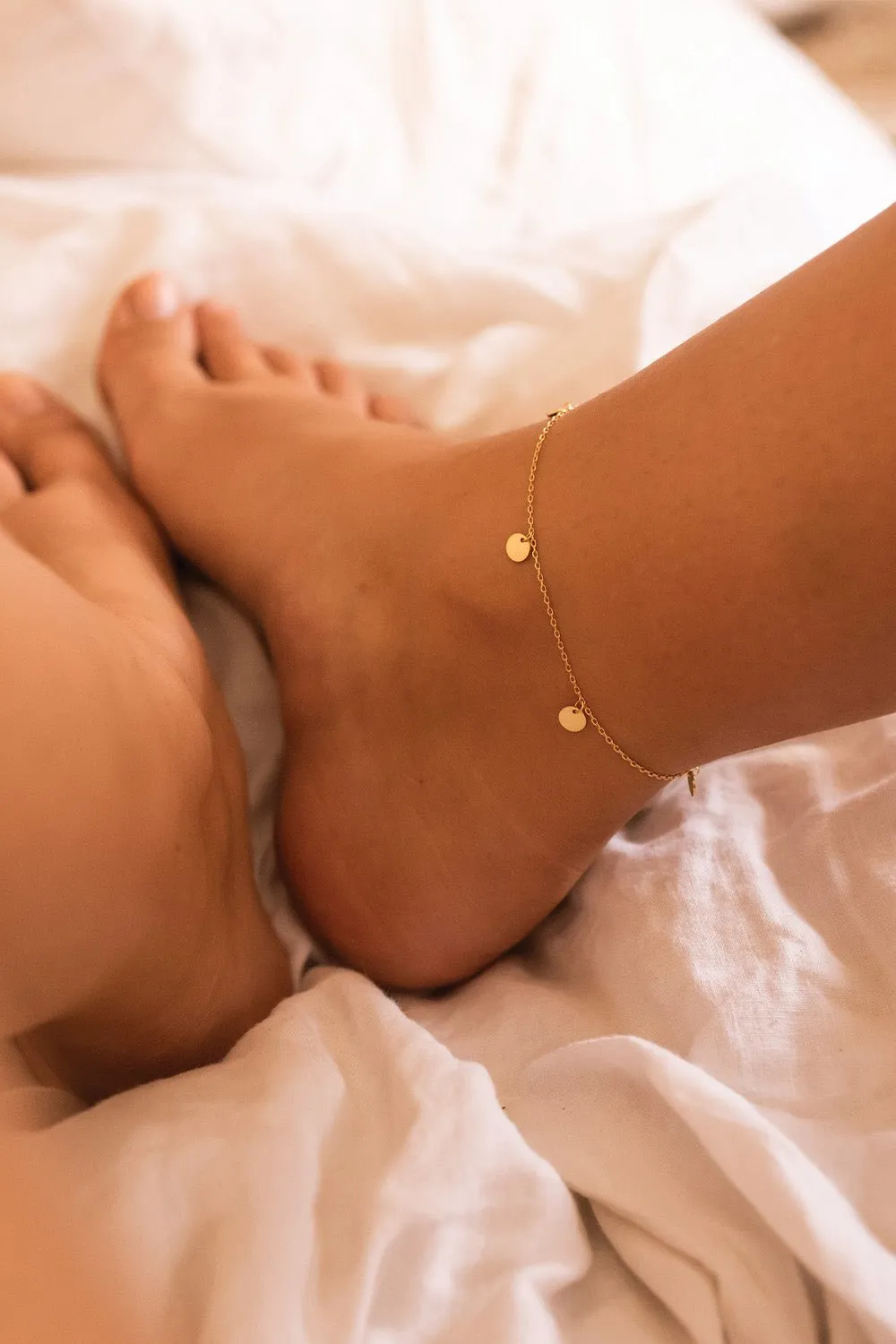 Delicate 14K Gold Coin Anklet