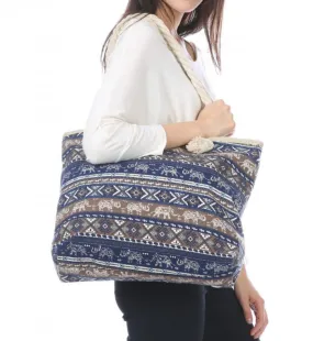 Deluxe Elephant Reusable Grocery Shopping Women Totes Bag With Rope Handles