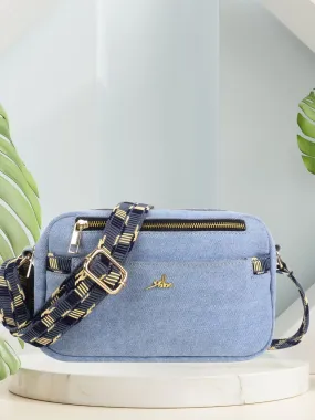 Denim Blue Multicompartment Sling Bag For Women