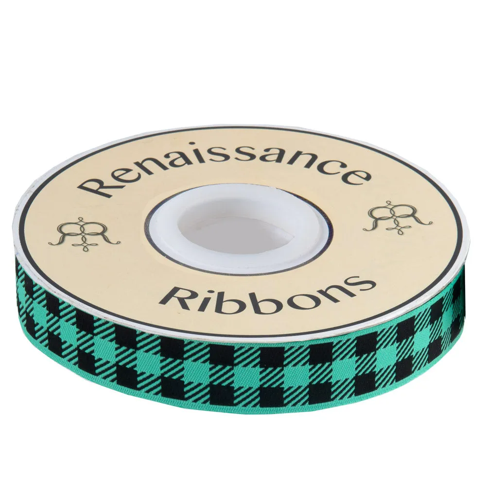 Gingham Mint and Black-7/8"-by the yard