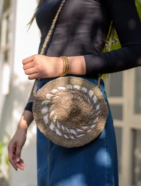 Hand knotted Macrame String Sling -  Black & Beige