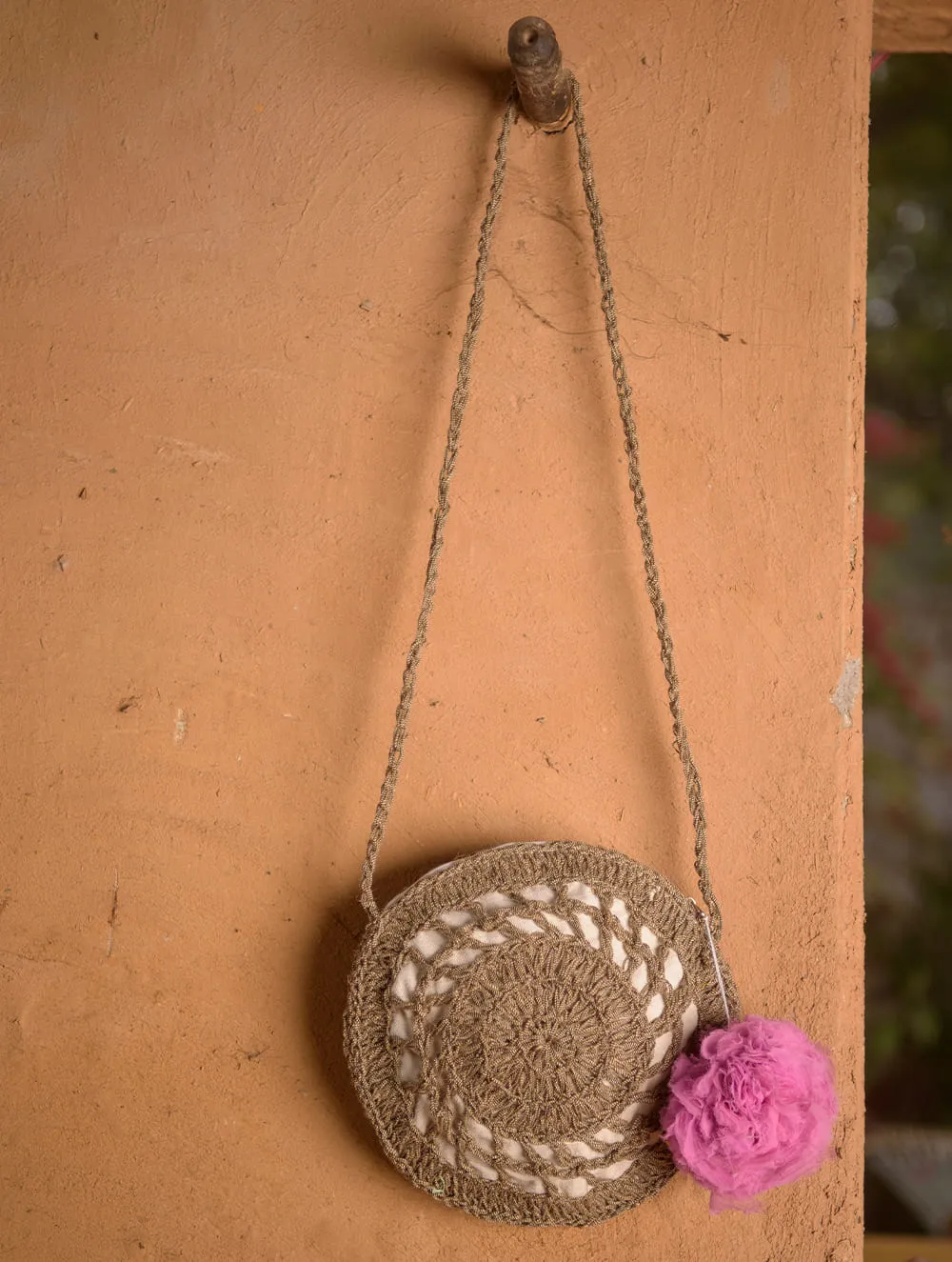 Hand knotted Macrame String Sling -  Black & Beige