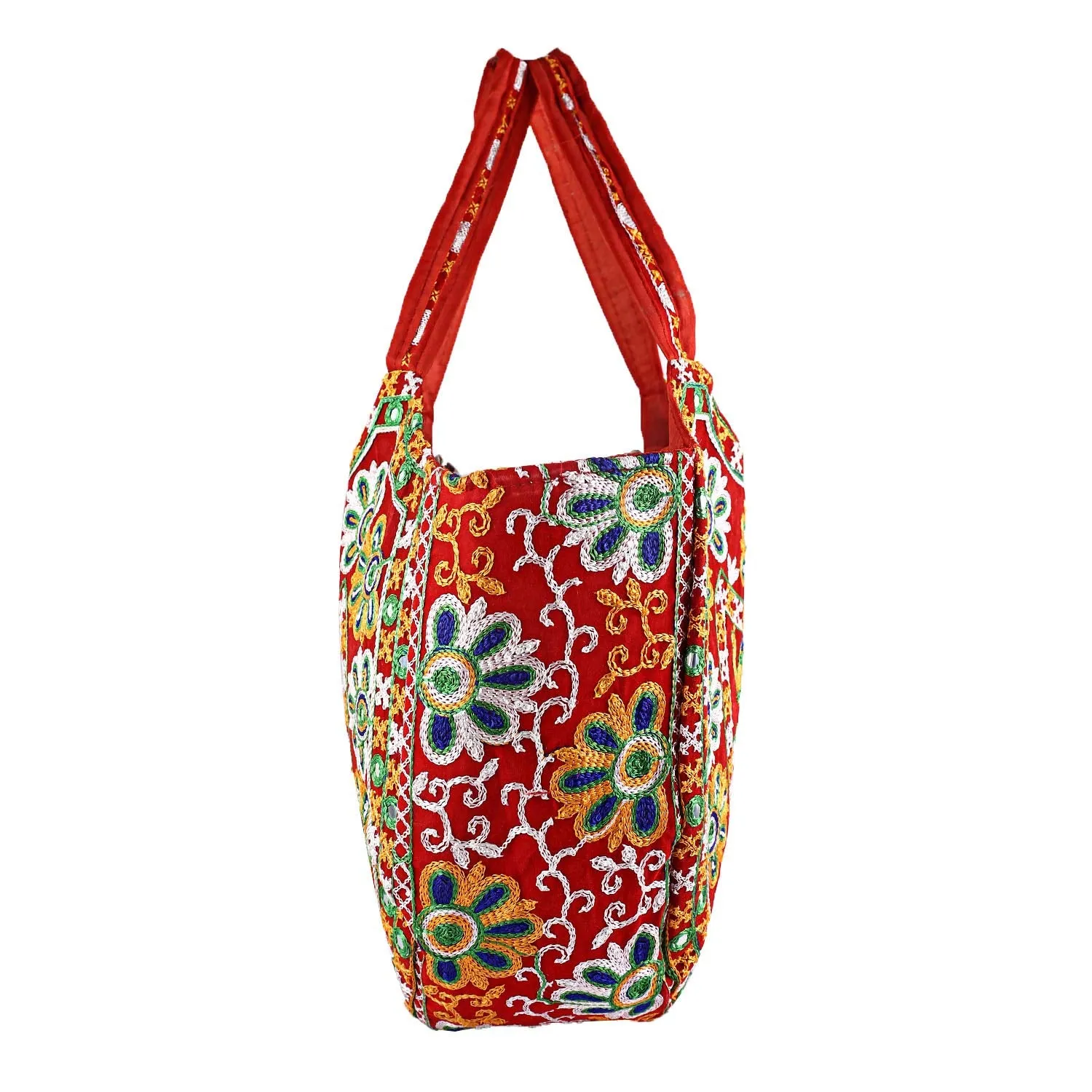 Heart Home Multiuses Velvet Floral Design Hand Bag/Tote Bag For Daily Trips, Travel, Office (Red) 52HH3990