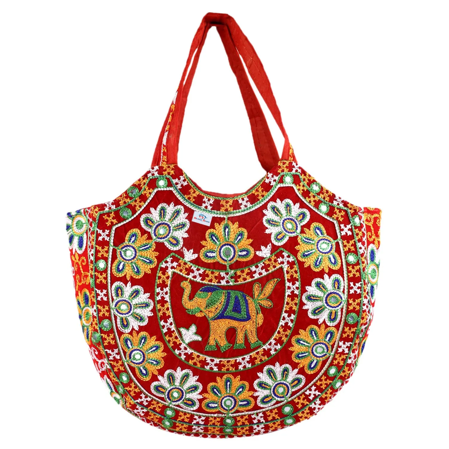 Heart Home Multiuses Velvet Floral Design Hand Bag/Tote Bag For Daily Trips, Travel, Office (Red) 52HH3990