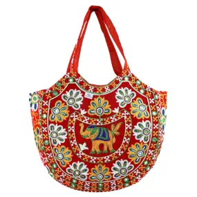 Heart Home Multiuses Velvet Floral Design Hand Bag/Tote Bag For Daily Trips, Travel, Office (Red) 52HH3990