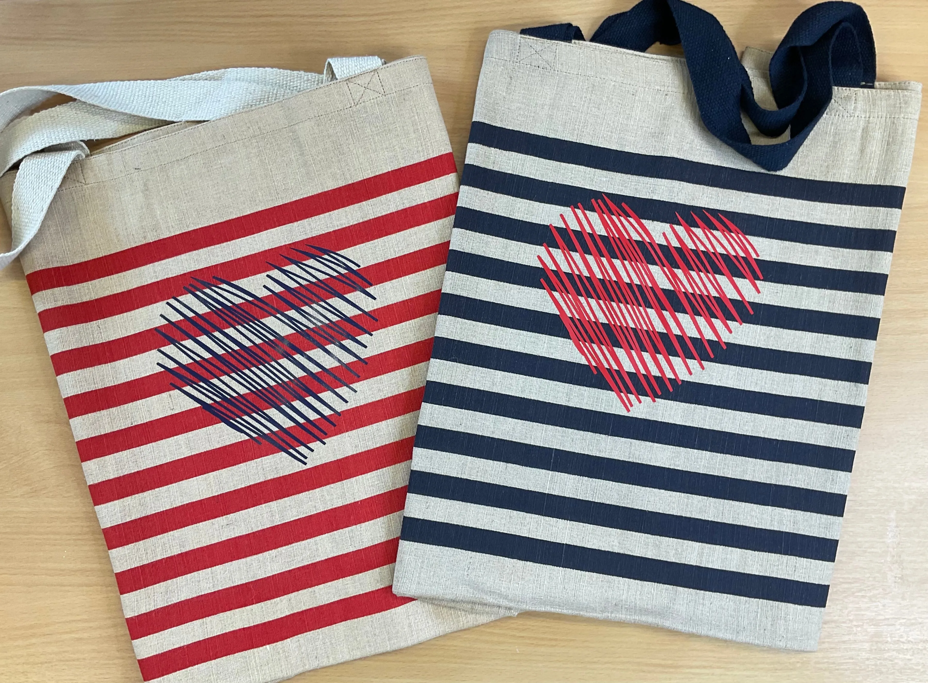 Heart Striped Jumbo Jute Bag