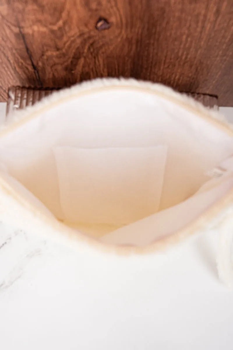 Ivory Fria Faux Fur Wristlet Tassel Pouch