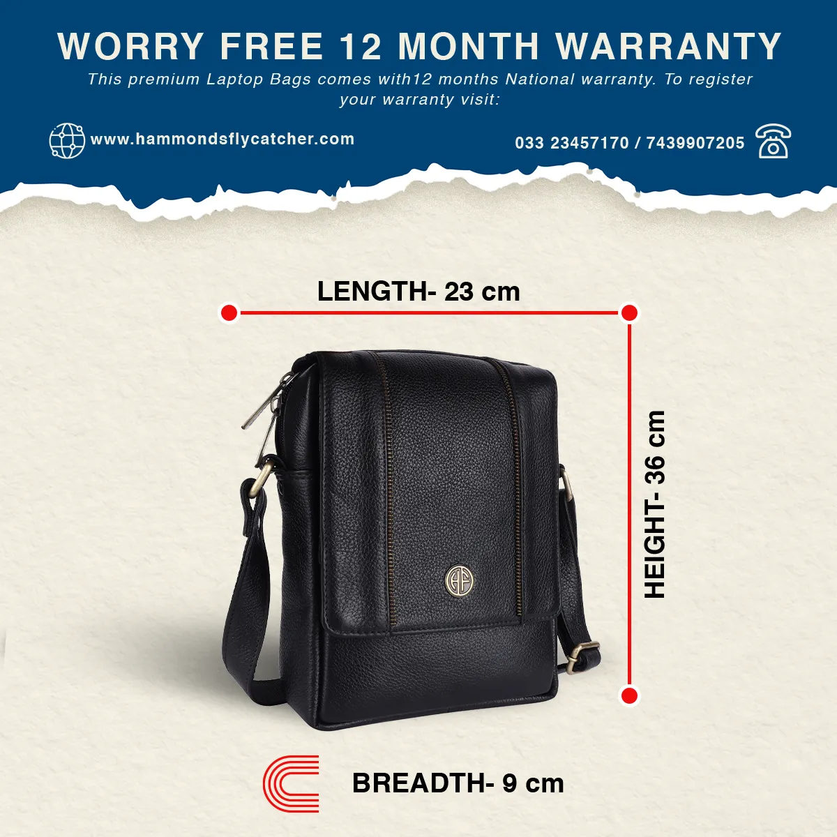 Leather Slingbag For Men - Adjustable Strap - 1 Year Warranty