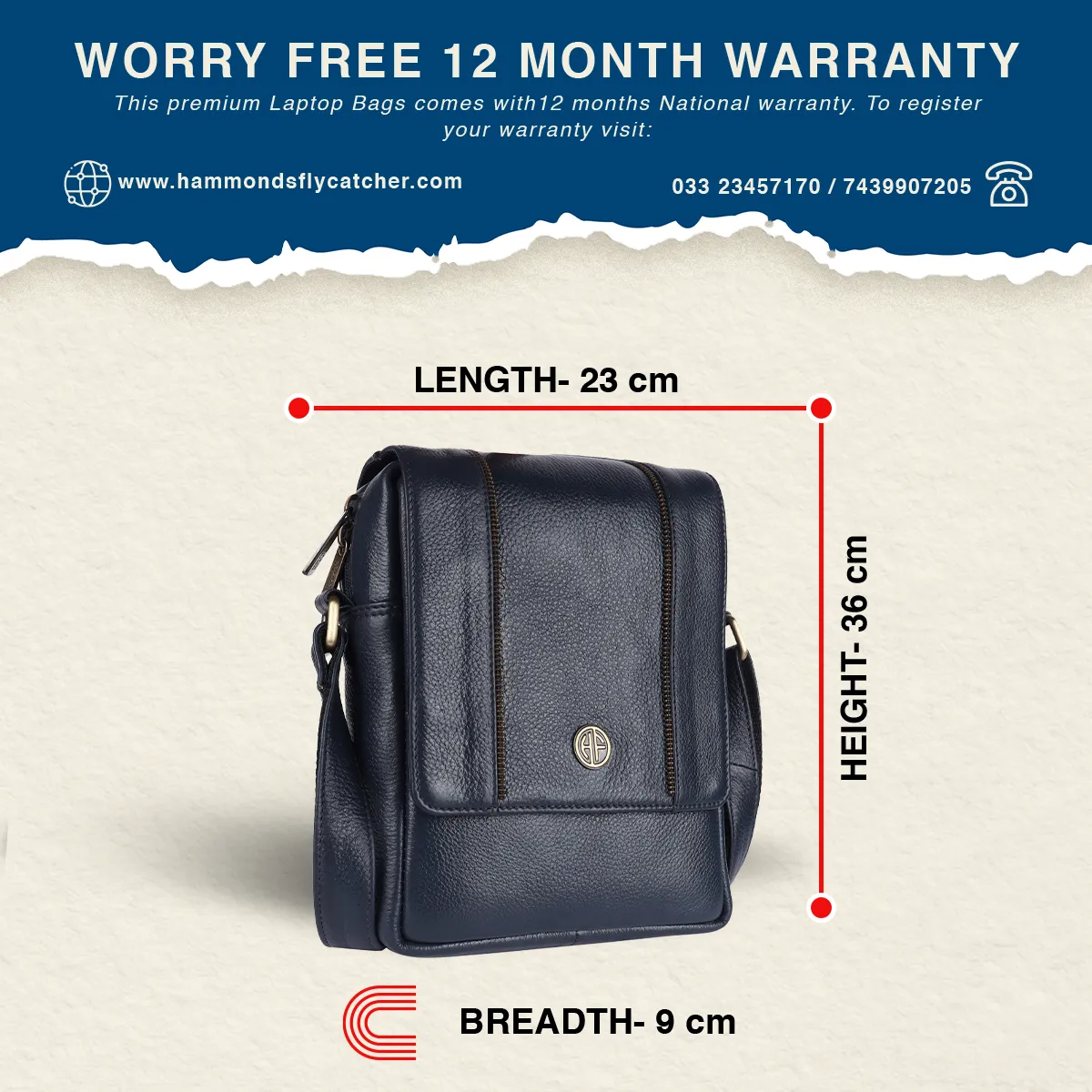Leather Slingbag For Men - Adjustable Strap - 1 Year Warranty