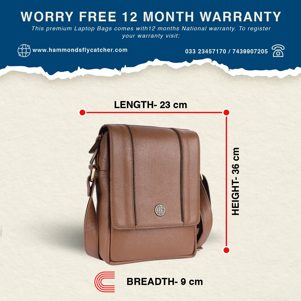 Leather Slingbag For Men - Adjustable Strap - 1 Year Warranty
