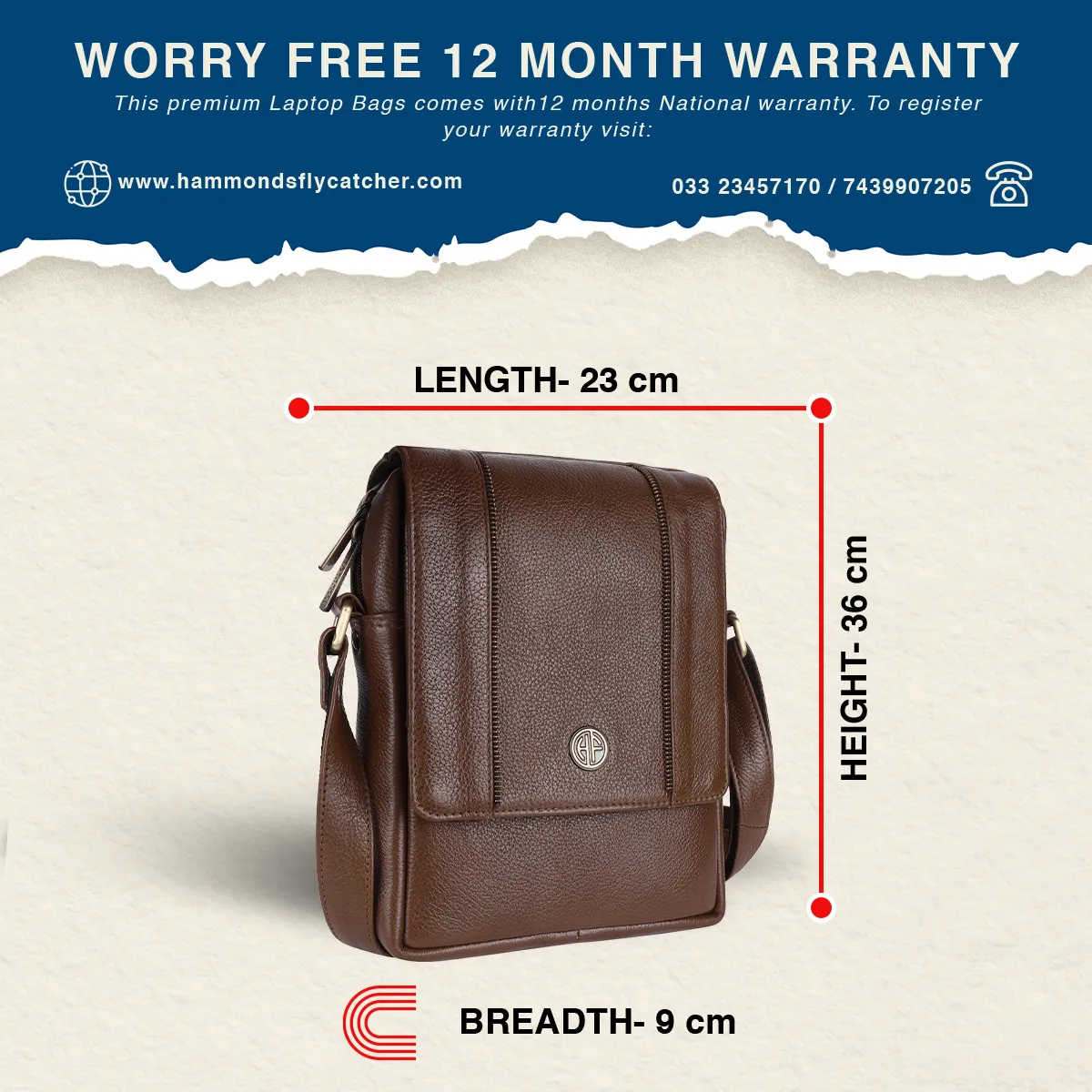 Leather Slingbag For Men - Adjustable Strap - 1 Year Warranty