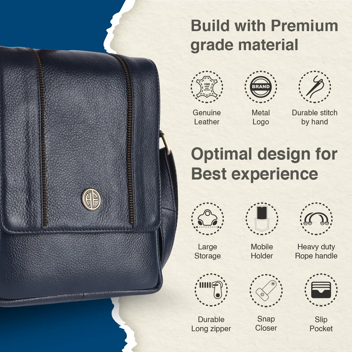 Leather Slingbag For Men - Adjustable Strap - 1 Year Warranty