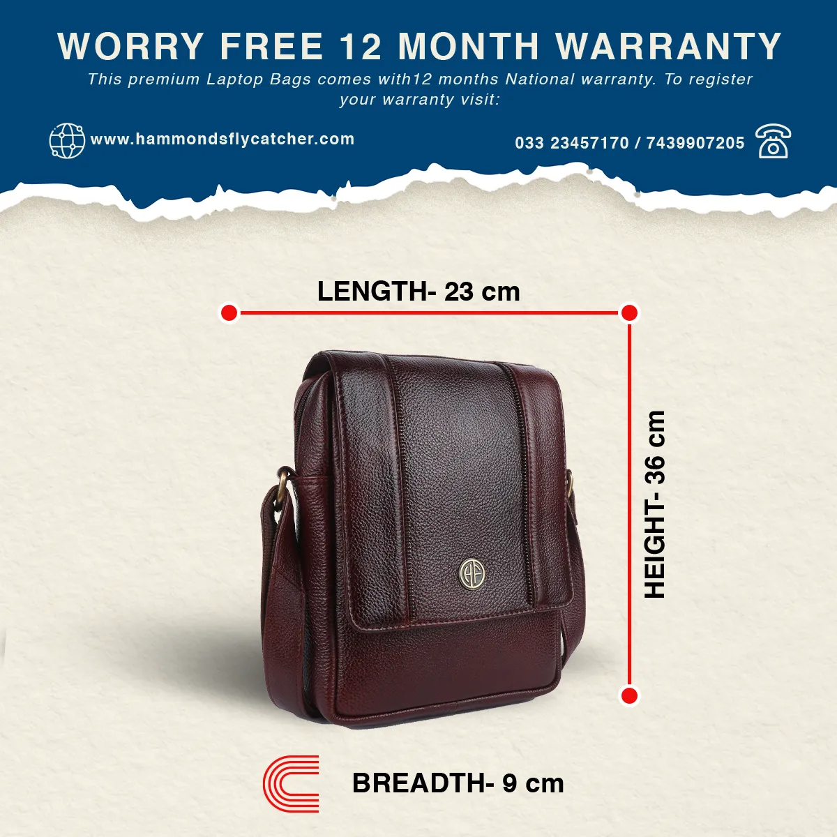 Leather Slingbag For Men - Adjustable Strap - 1 Year Warranty
