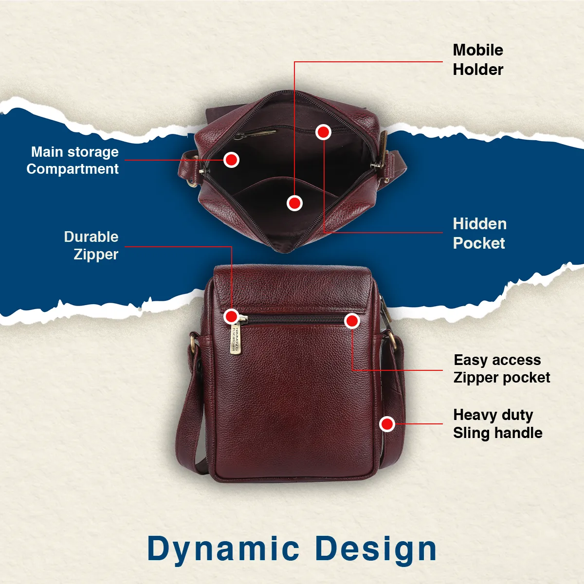 Leather Slingbag For Men - Adjustable Strap - 1 Year Warranty