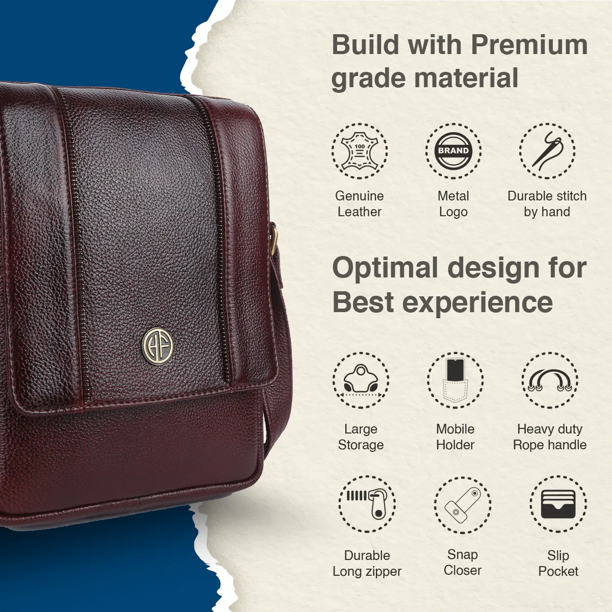Leather Slingbag For Men - Adjustable Strap - 1 Year Warranty