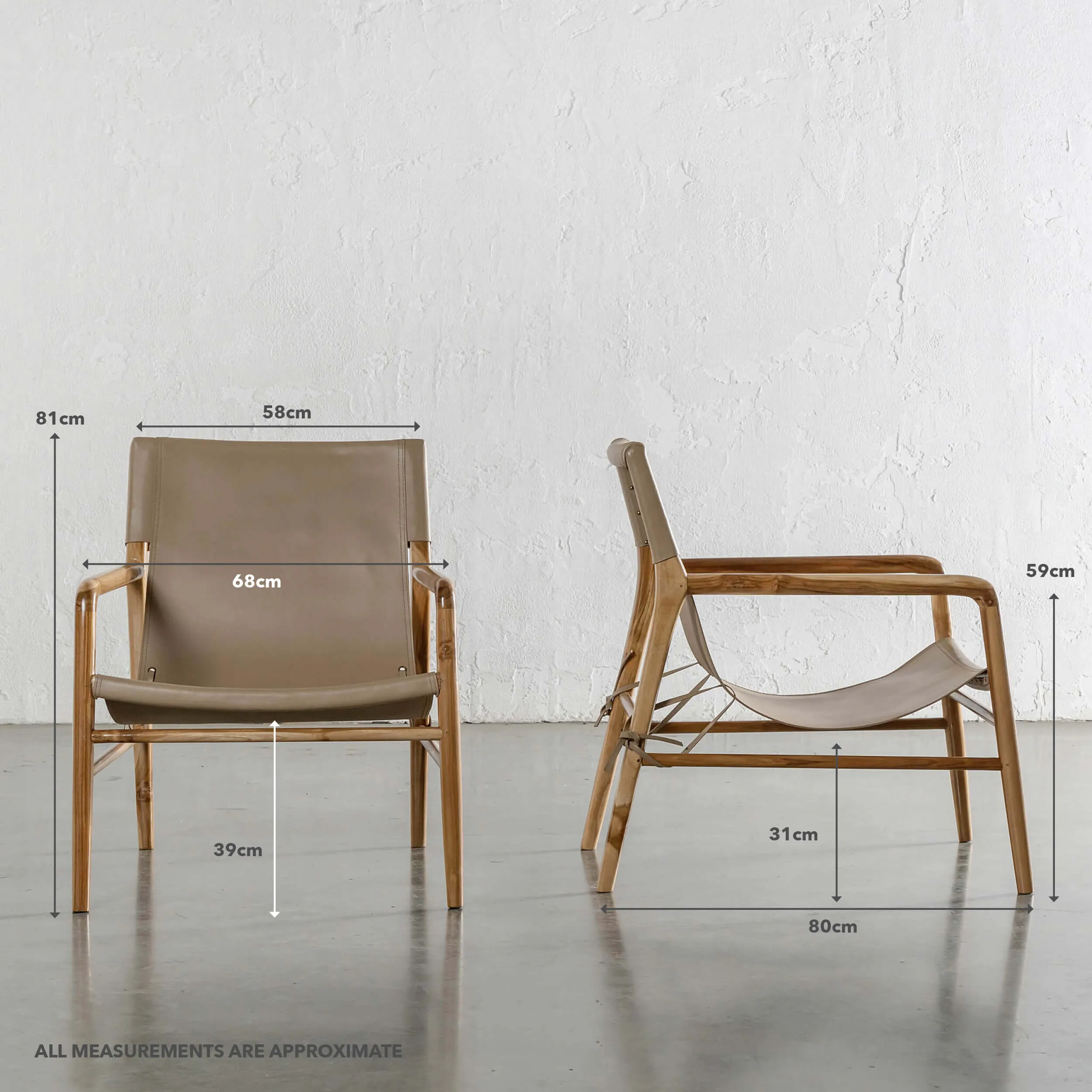 MALAND SLING LEATHER ARMCHAIR  |  LIGHT TAUPE LEATHER