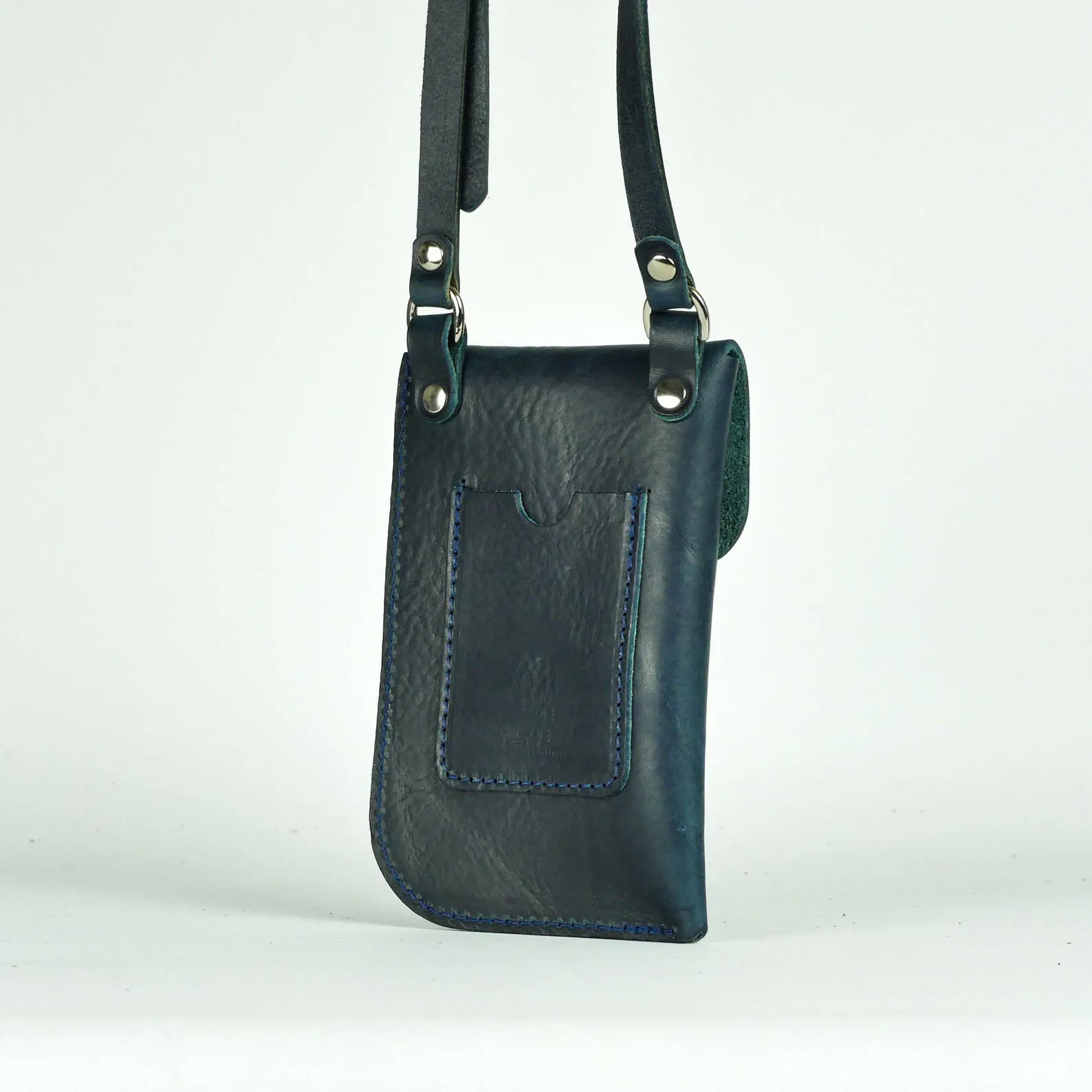 Mobile Sling for Women - Genuine Crunch Leather Raw Edge Green