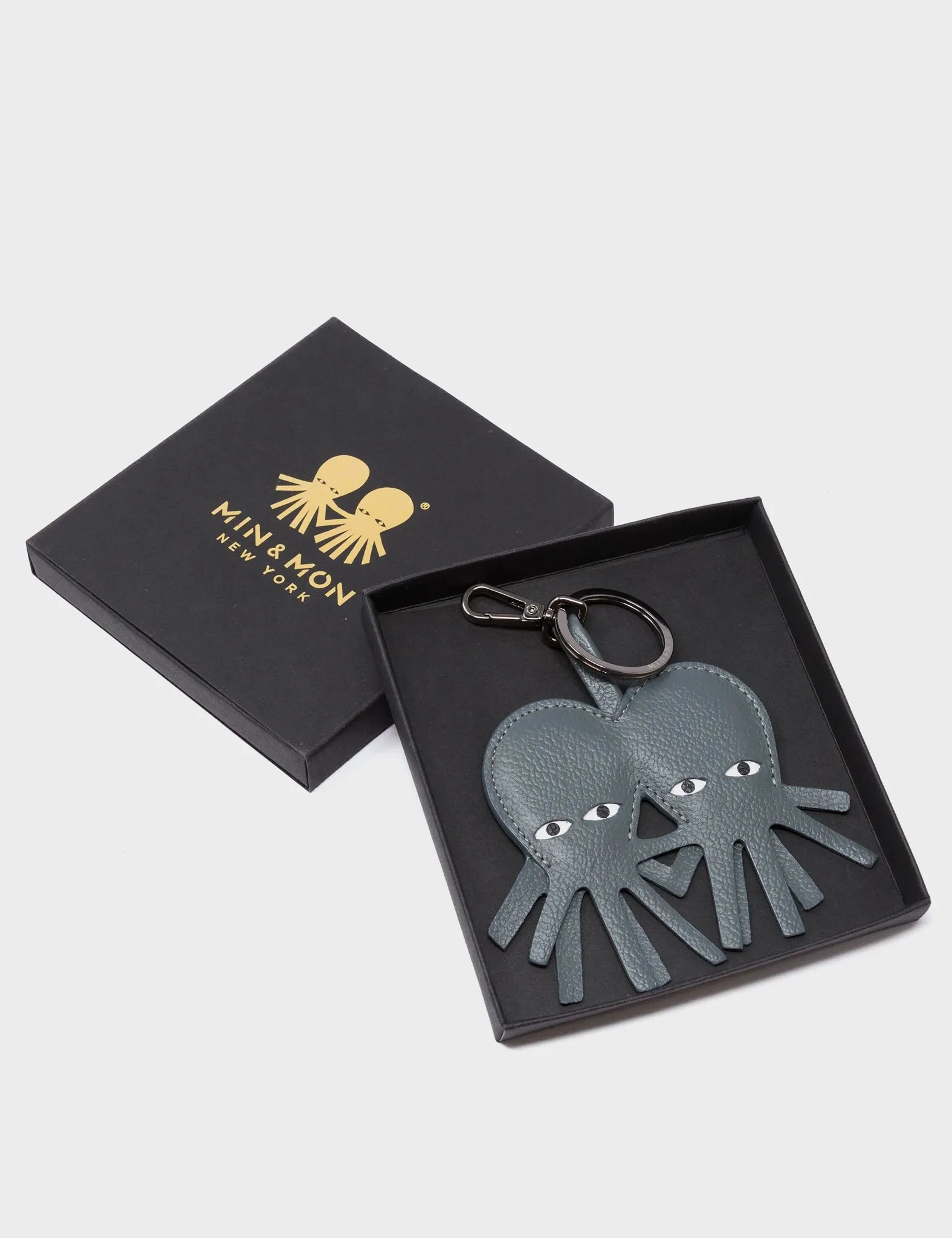 Octotwins Charm - Stormy Gray Leather Keychain