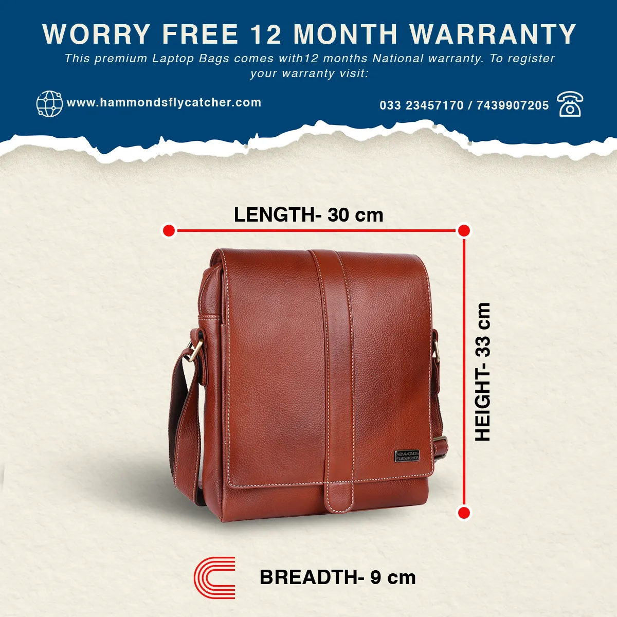 One Side Bag For Men - Genuine Leather - Sling Bag With Adjustable Strap - 1 Year Warranty