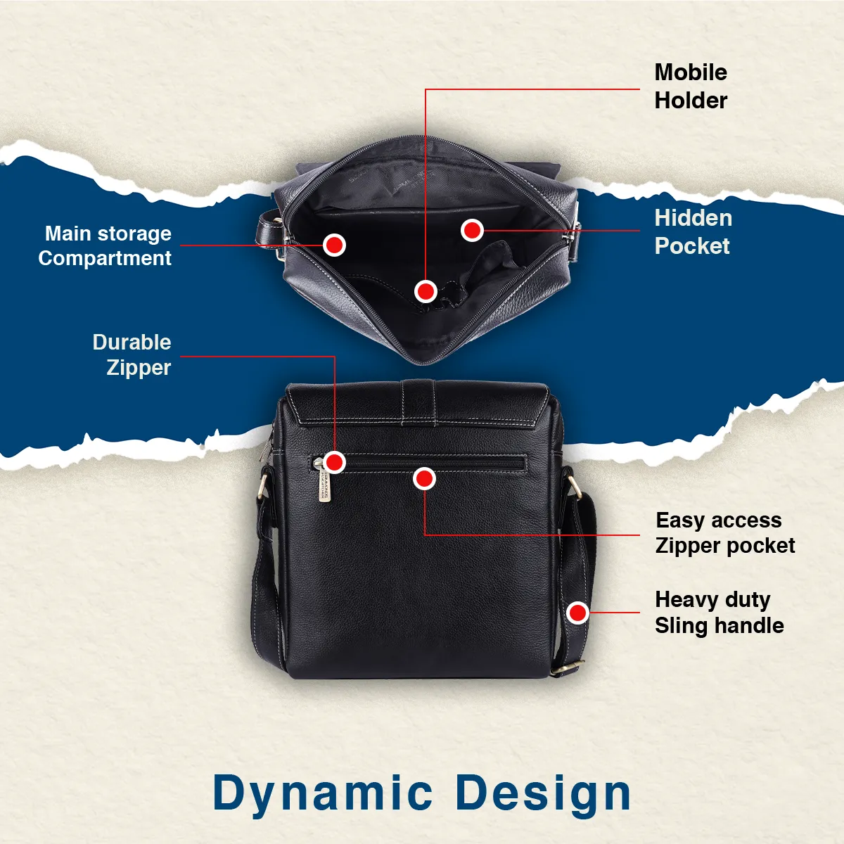 One Side Bag For Men - Genuine Leather - Sling Bag With Adjustable Strap - 1 Year Warranty