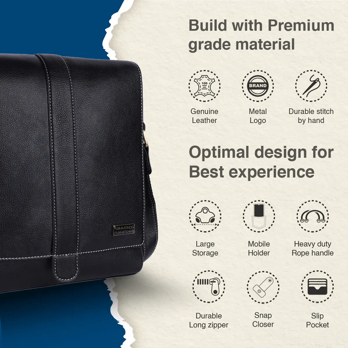 One Side Bag For Men - Genuine Leather - Sling Bag With Adjustable Strap - 1 Year Warranty