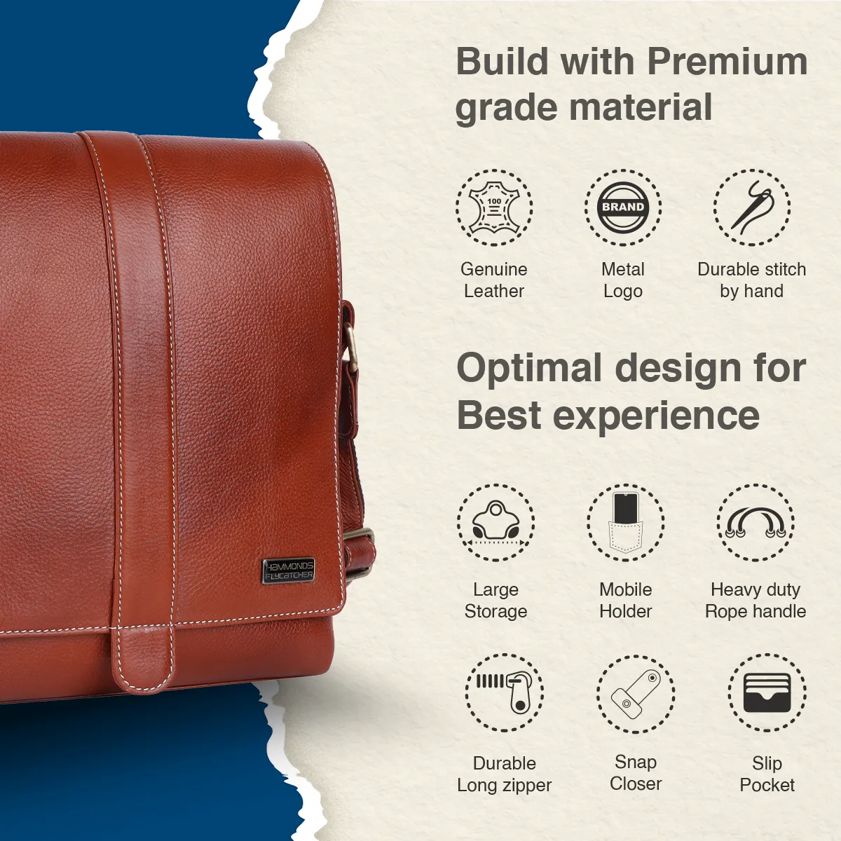 One Side Bag For Men - Genuine Leather - Sling Bag With Adjustable Strap - 1 Year Warranty