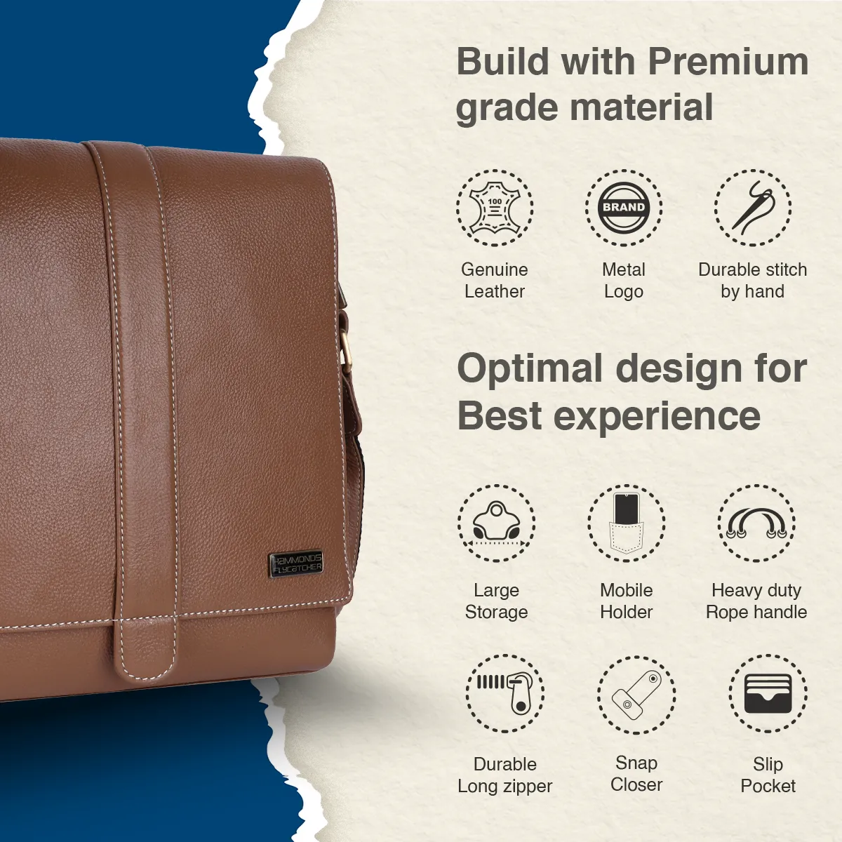 One Side Bag For Men - Genuine Leather - Sling Bag With Adjustable Strap - 1 Year Warranty