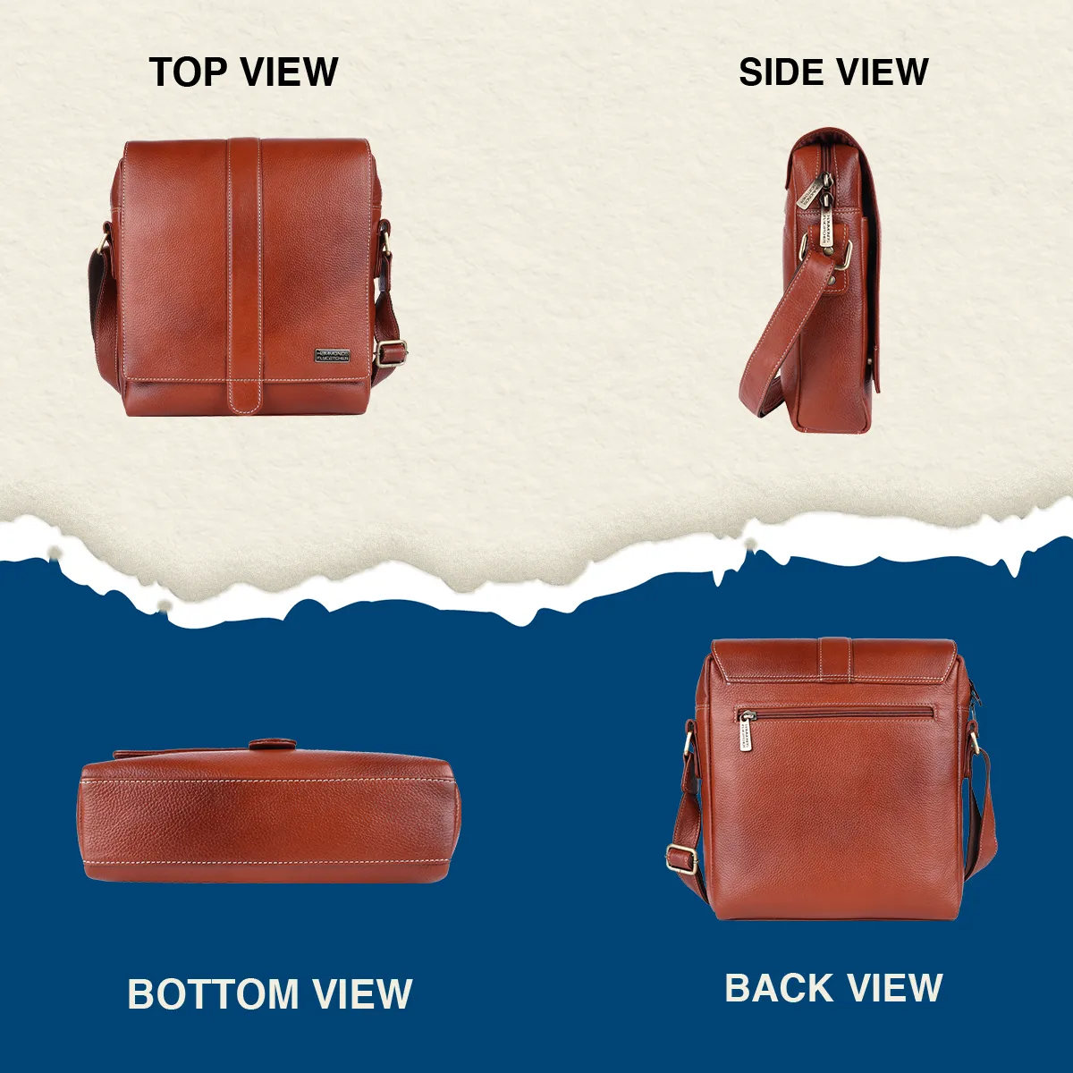 One Side Bag For Men - Genuine Leather - Sling Bag With Adjustable Strap - 1 Year Warranty
