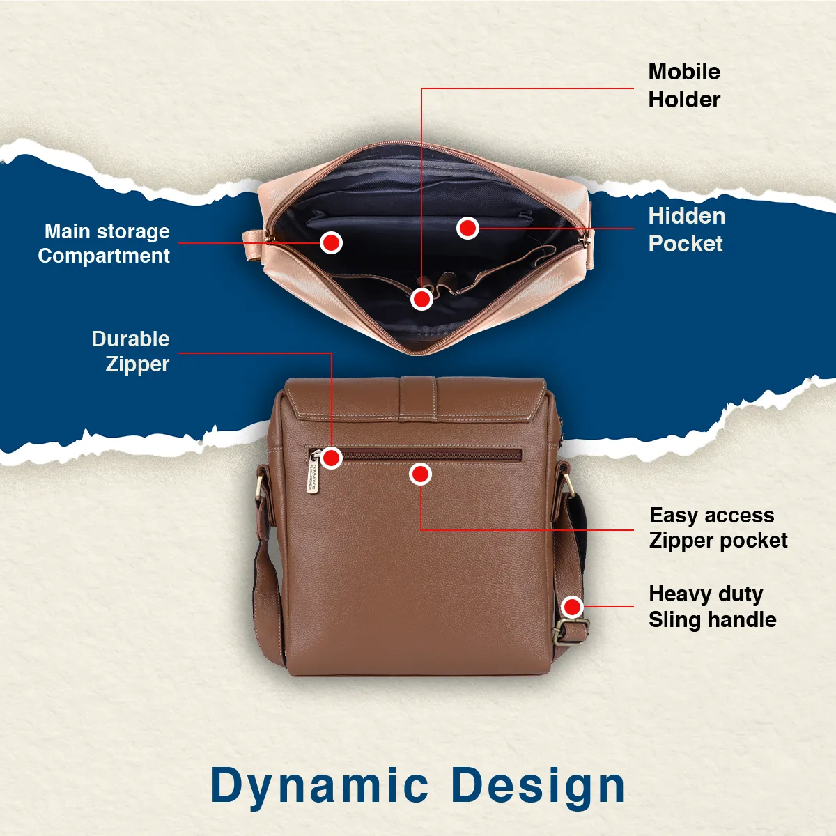 One Side Bag For Men - Genuine Leather - Sling Bag With Adjustable Strap - 1 Year Warranty