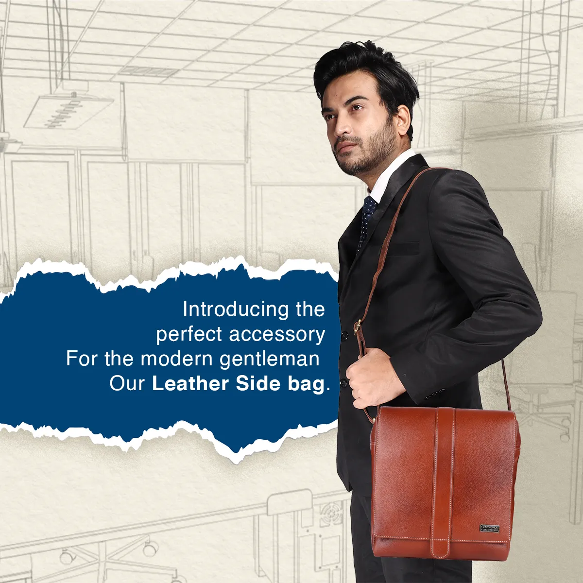 One Side Bag For Men - Genuine Leather - Sling Bag With Adjustable Strap - 1 Year Warranty
