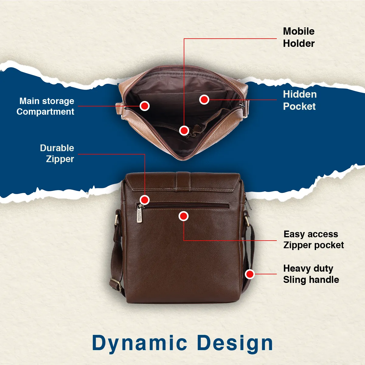 One Side Bag For Men - Genuine Leather - Sling Bag With Adjustable Strap - 1 Year Warranty