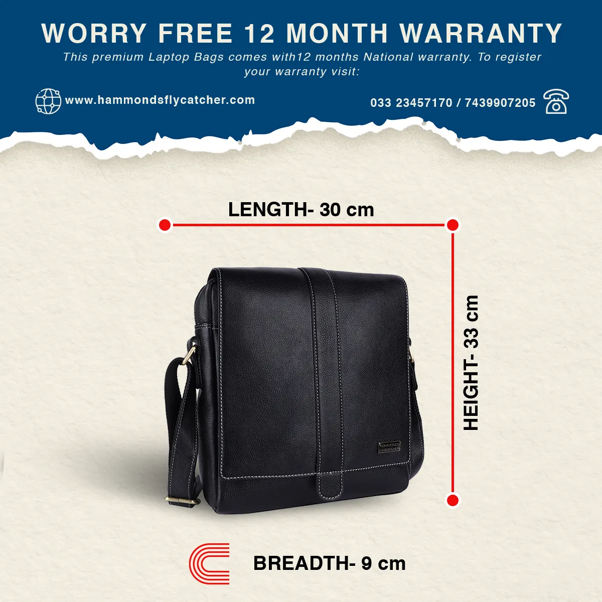 One Side Bag For Men - Genuine Leather - Sling Bag With Adjustable Strap - 1 Year Warranty