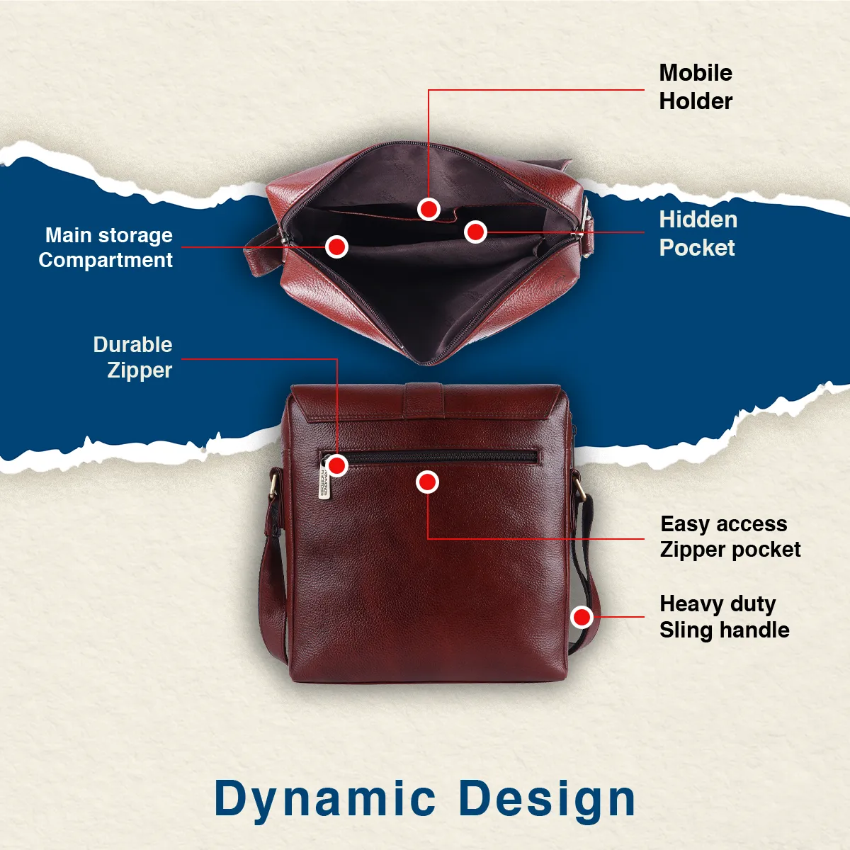 One Side Bag For Men - Genuine Leather - Sling Bag With Adjustable Strap - 1 Year Warranty