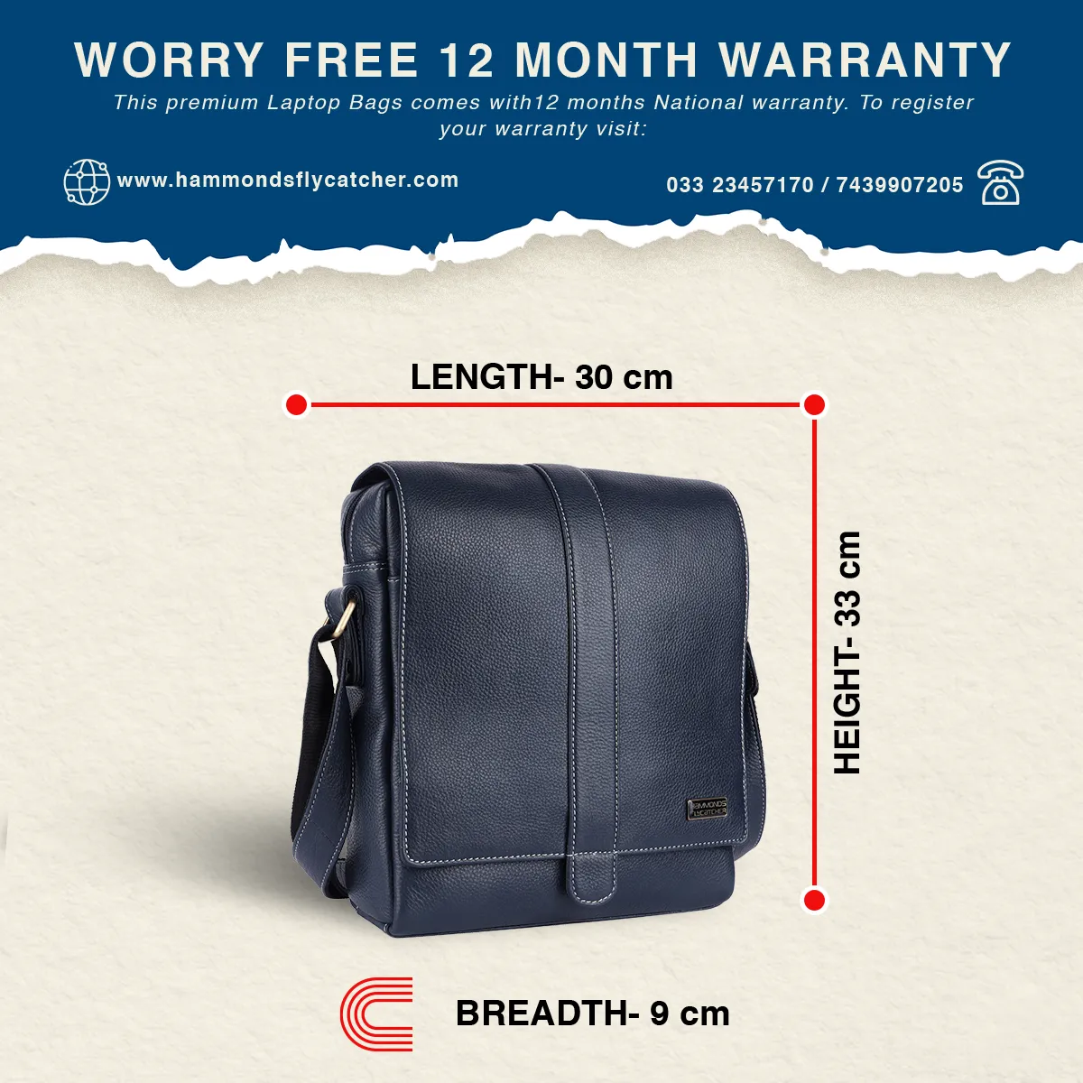 One Side Bag For Men - Genuine Leather - Sling Bag With Adjustable Strap - 1 Year Warranty
