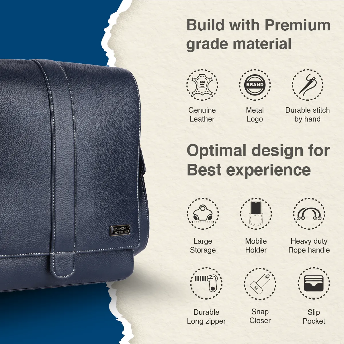 One Side Bag For Men - Genuine Leather - Sling Bag With Adjustable Strap - 1 Year Warranty